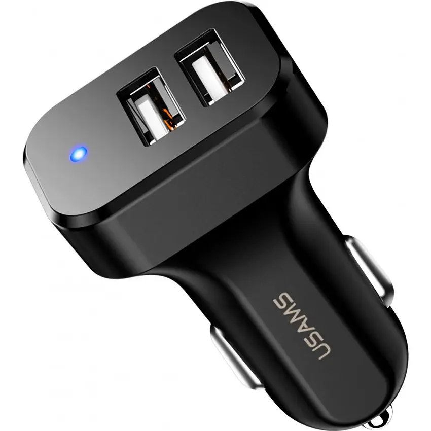 Автомобільний зарядний пристрій Usams C13 2.1A Dual Ports + USB Cable Lightning Black [NTU35LC13TZ] [47362] - фото 3