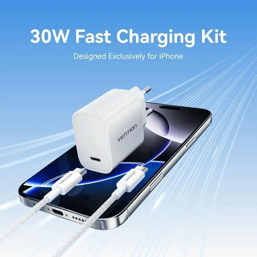 Зарядний пристрій 1xUSB-C 30W + USB-C cable М-М White Vention (G18W0-EU) - фото 6