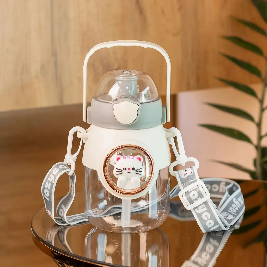 Бутылка для воды Happy Life детская 820 мл с ручкой и ремешком серый HPGM2217G - фото 7