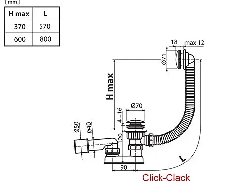 Сифон для ванни Ravak з переливом і механізмом Click-Clack 800 Хром X01472 - фото 2