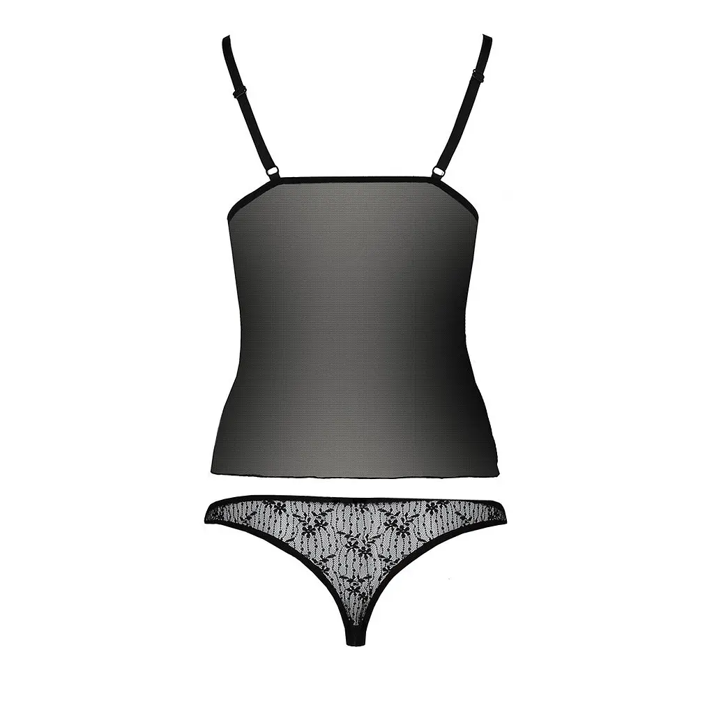 Комплект білизни Passion MELISSA SET L/XL, black, ліф-сорочка зі шнурівкою і трусики - фото 6
