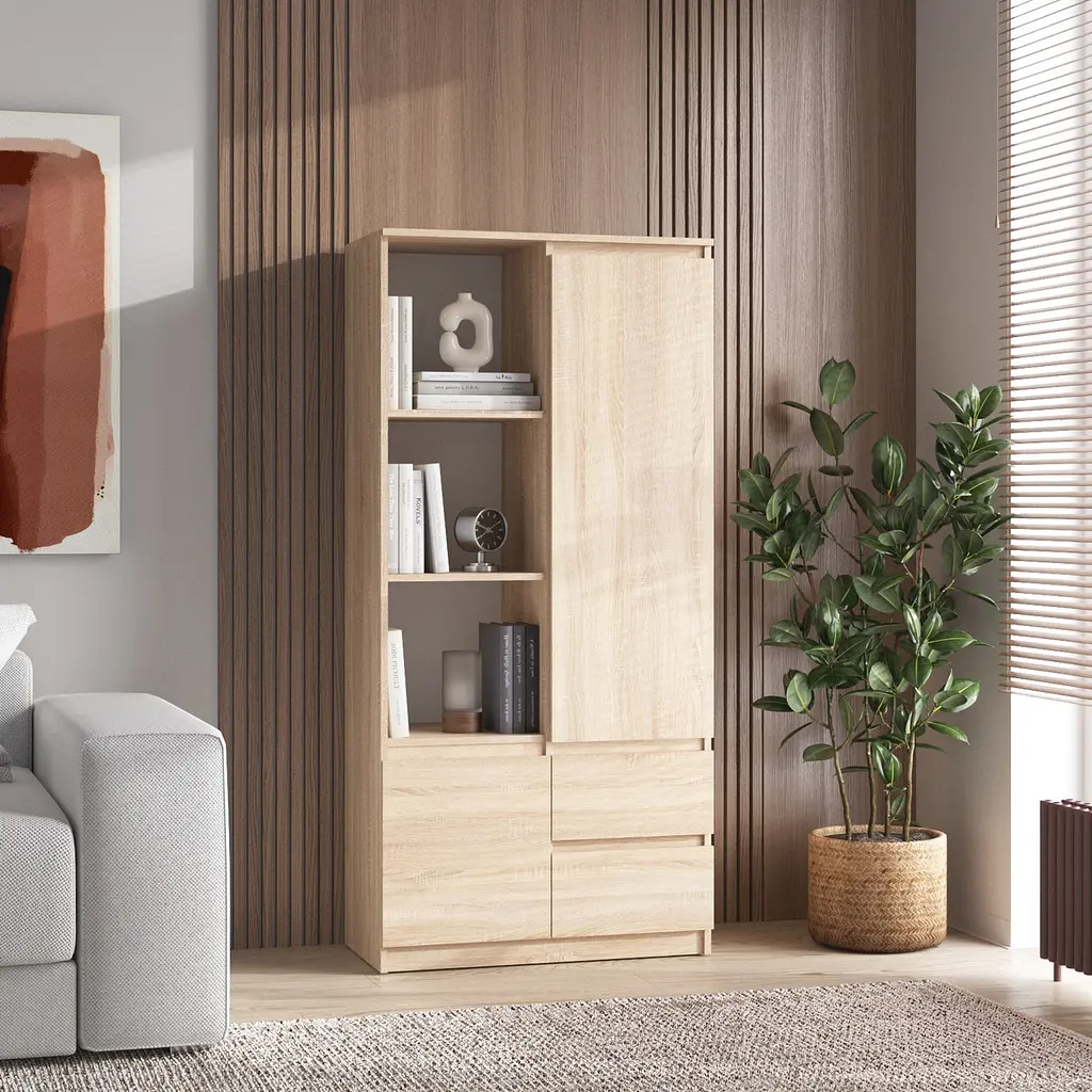 Шкаф для книг Vays R-26 пенал с полками и ящиками ЛДСП 80x40x170 см для дома офиса гостиной - фото 6