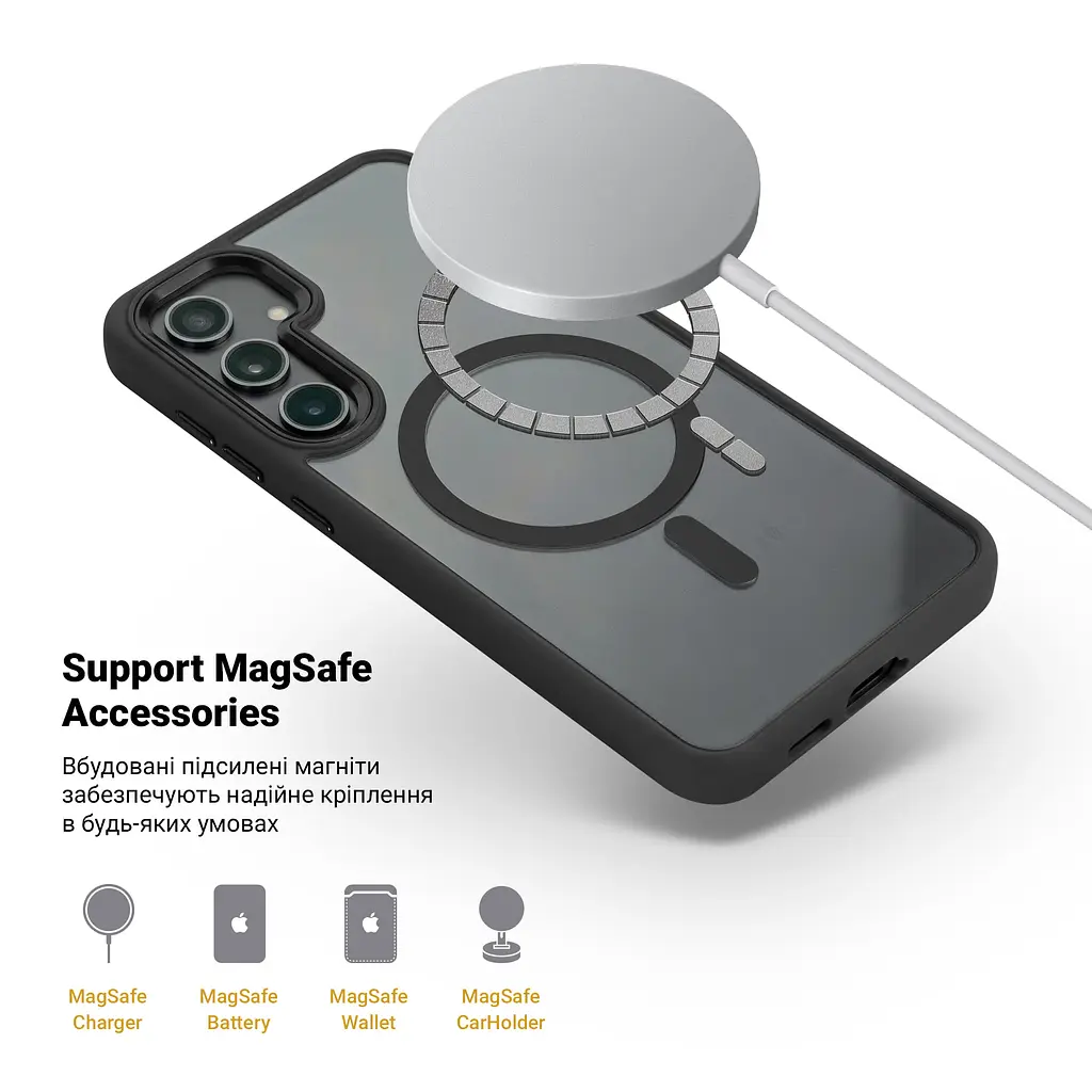 Чехол Samsung Galaxy S24 5G (SM-S921), Unit MagSafe, черный, прозрачный, магсейф, противоударный, магнитный, панель-накладка с поддержкой MagSafe, с поддержкой беспроводной зарядки, TPU+PC, защита всего корпуса, ударопрочный, ArmorStandart (ARM74859) - фото 4