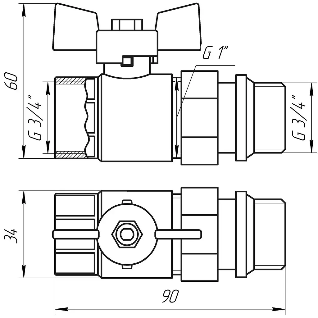 Кран кульовий з американкою Q Professional QP003 PN40 3/4″ антипротікання, Білий метелик - фото 5