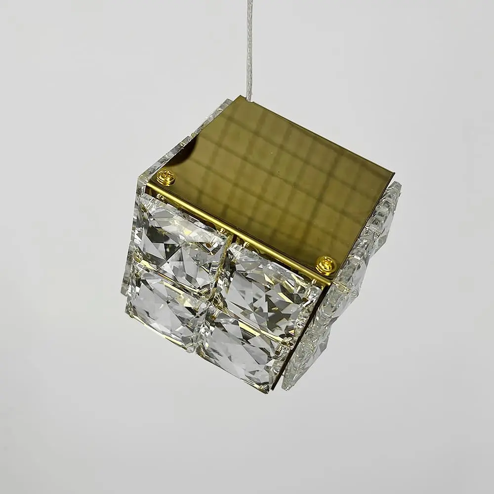 Латунний світильник із підвісним кришталевим кубом 10х10 см | Арт. A267-100*100 | Line F - фото 2