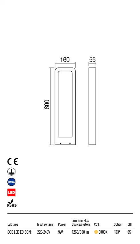 Стовпчик RADEON ST LED 9W IP54 DB 3000K (5.1.2) Redo 90014 - фото 3