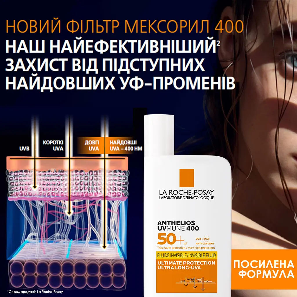 Сонцезахисний флюїд La Roche-Posay Anthelios UVA 400 для чутливої шкіри обличчя SPF 50+ 50 мл (MB459200) - фото 5