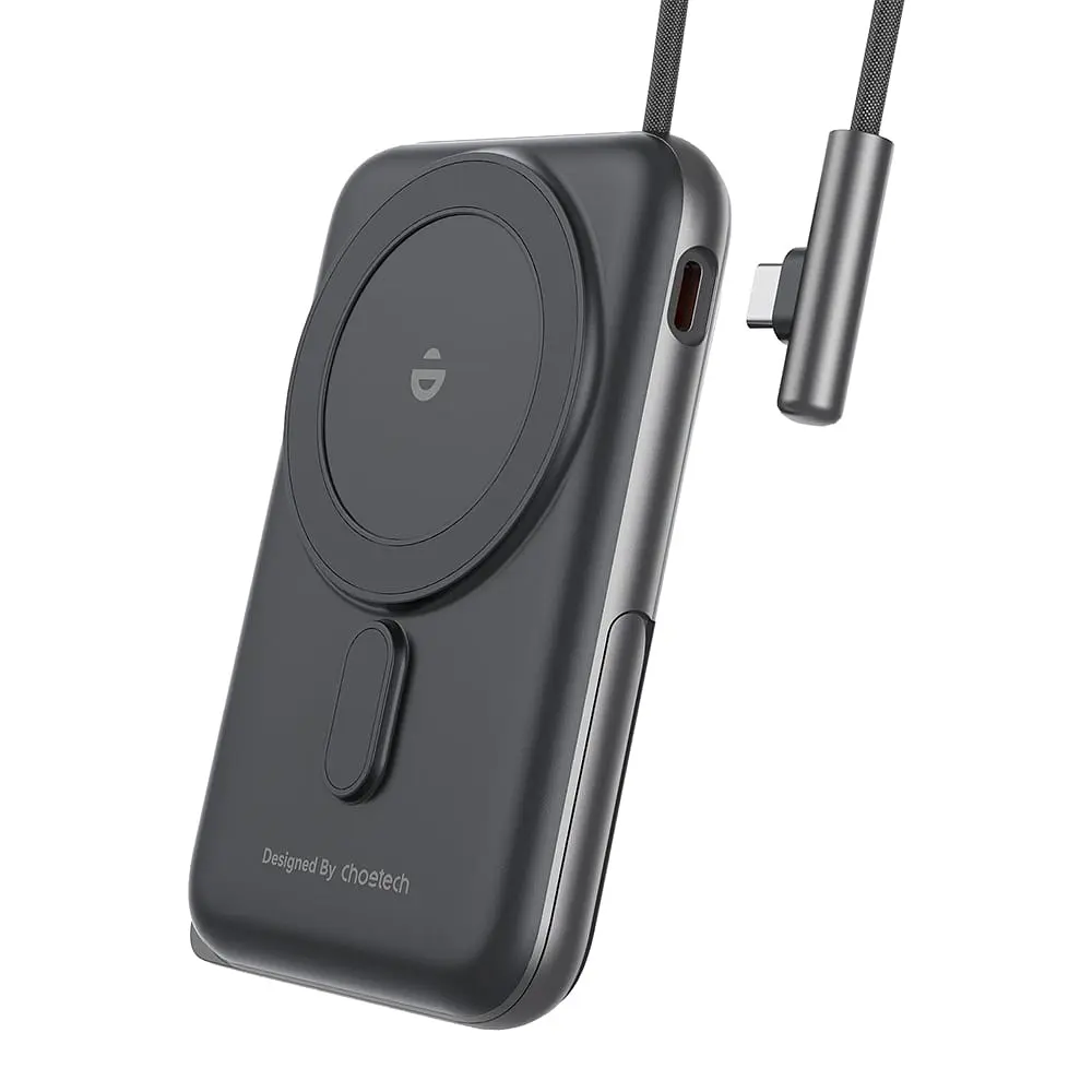 Повербанк 10000mAh Choetech B735 Black QC3.0 PD3.0 бездротова магнітна зарядка, вбудований кабель, підставка (43-00149) - фото 2