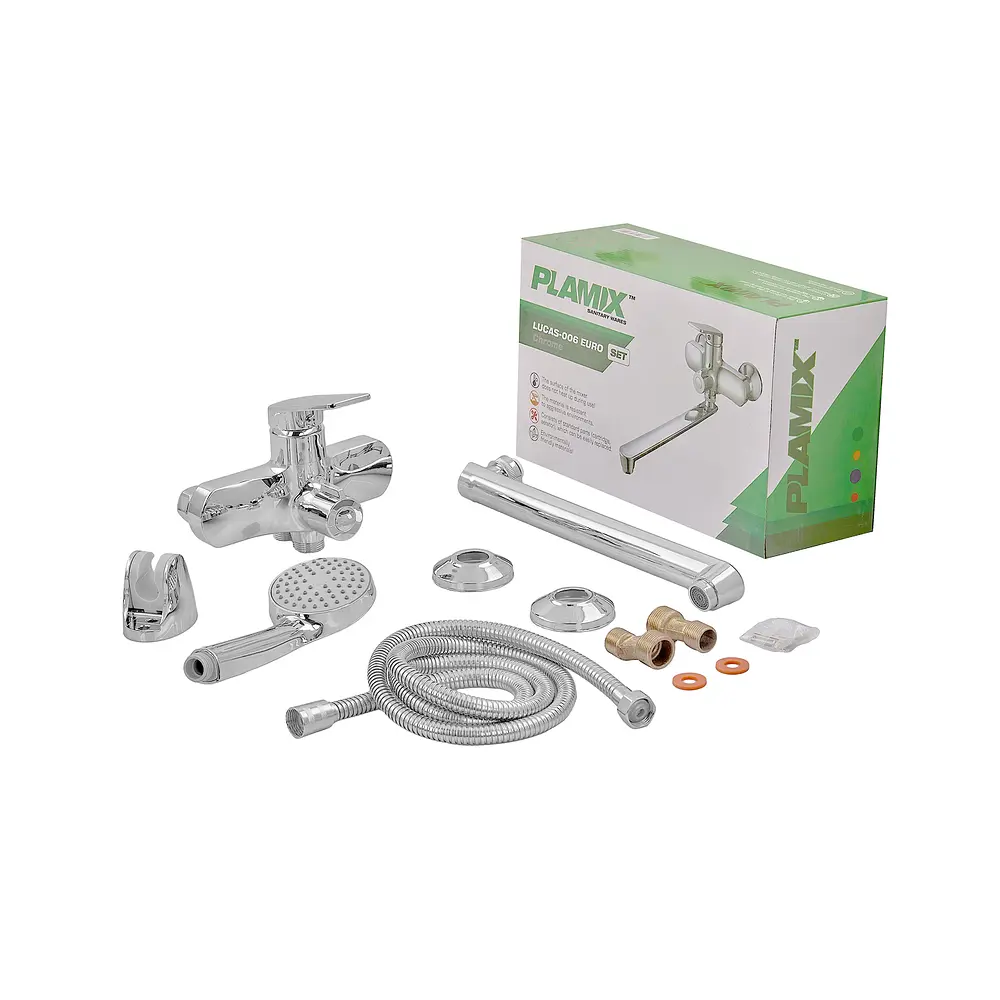 Смеситель для ванны Plamix Lucas-006 Euro SET (со шлангом лейкой и кронштейном) хром PM0710 Хром - фото 3