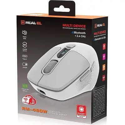Комп'ютерна мишка Real-El RM-480W Wireless/Bluetooth White (EL123200050) - фото 7