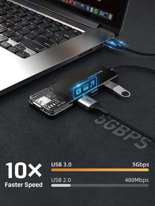 Концентратор Cabletime USB - 4 Port USB 3.0, 5Gbps, 0.15 m (CB01B) - фото 2