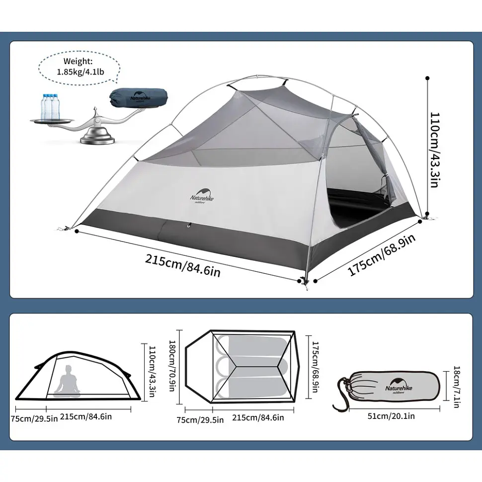 Намет Naturehike Cloud Up 3 UL NH18T030-T-T 20D надлегкий тримісний з футпринтом темно-синій - фото 2