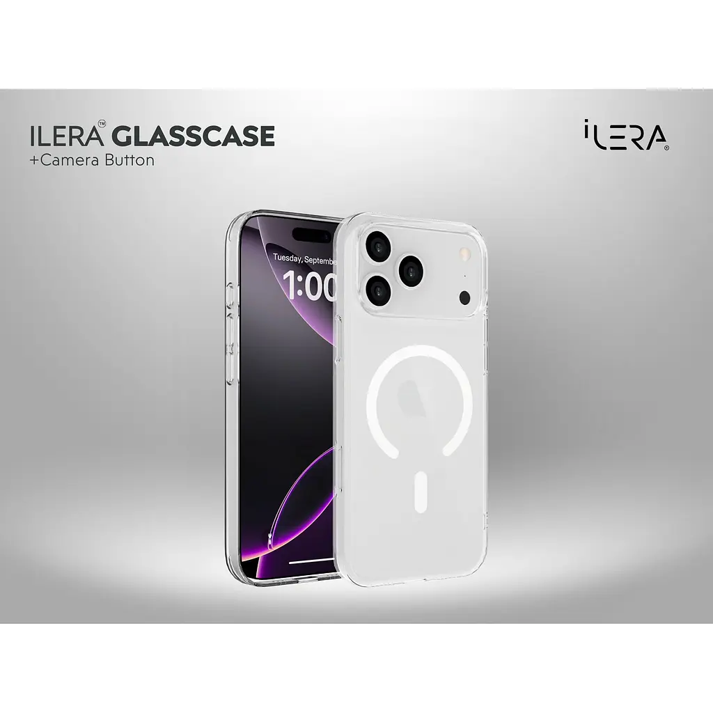 Чохол iLera GlassCase + Camera Button with MagSafe для Apple iPhone 17 Pro Transparent (iLGCLCa17Pr) [150418] - фото 7