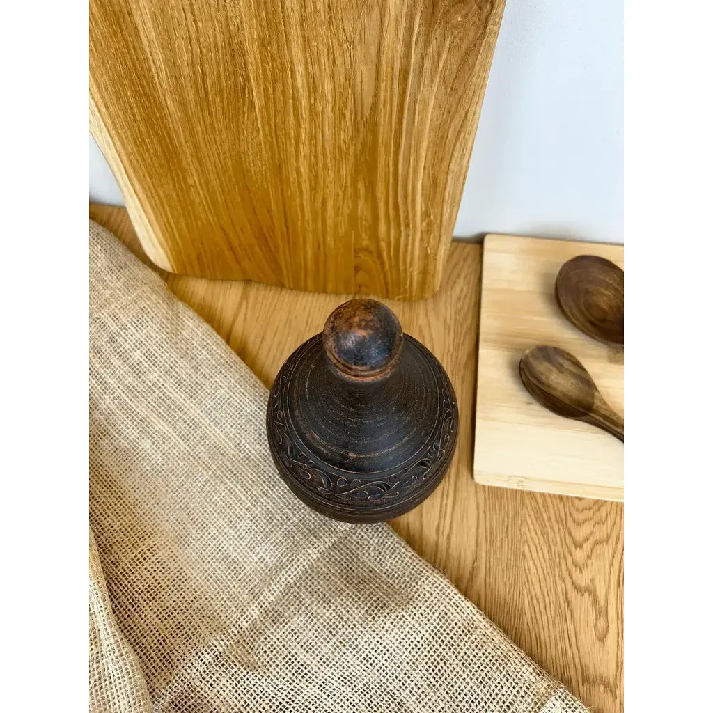 Бутылка 1 литр керамическая (глиняная) резная без ручки декор - фото 9