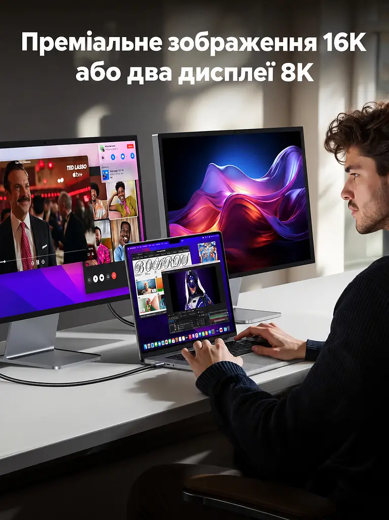 Кабель UGREEN L706 USB-C - USB-C USB4 80 Гбіт/с PD 240 Вт 1 м космічний сірий (65383) - фото 4