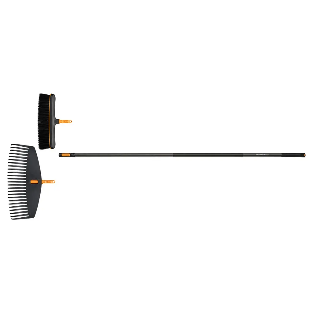 Набір Fiskars OneClick: мітла + граблі для листя + ручка L (1080715)