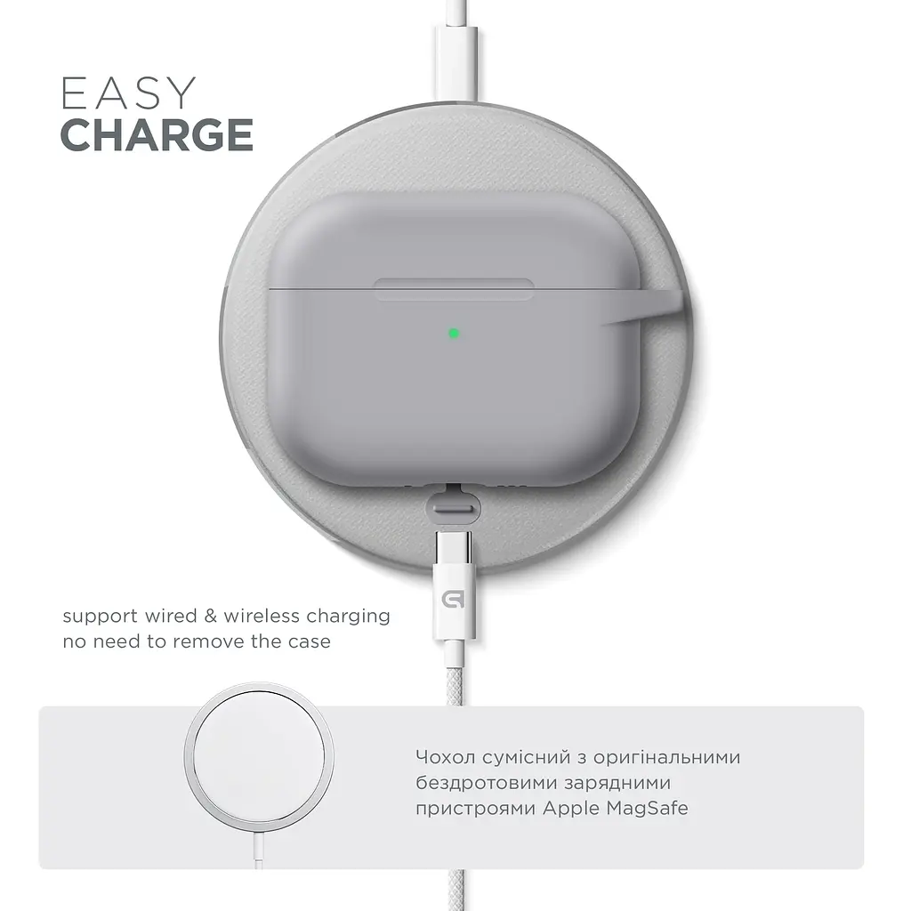 Силіконовий чохол для навушників Apple AirPods Pro 2 2022, Hang Case, сірий, ультратонкий захисний кейс товщиною 2 мм, захист від подряпин, пилу та ударів, компактний, з карабіном для кріплення, ArmorStandart (ARM68587) - фото 7