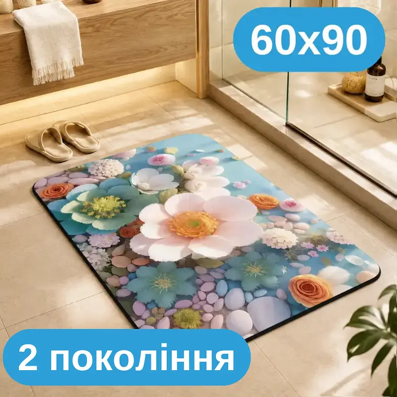 Килимок у ванну 60×90 см — вологопоглинаюче покриття з матеріалу другого покоління, абсорбуючий антиковзкий KT9000347 - фото 2
