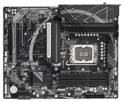Материнська плата LGA1700, Gigabyte Z790 EAGLE AX, Z790, 4xDDR5, Int.Video(CPU), 4xSATA3, 3xM.2, 1xPCI-E 5.0 x16, 1xPCI-E 4.0 x16, 1xPCI-E 3.0 x16, 2xPCI-E 3.0 x1, Realtek 7.1, Realtek 2.5GbE, WiFi 6E, Bluetooth 5.3, 9xUSB3.2/6xUSB2.0, HDMI/DP, ATX - фото 4