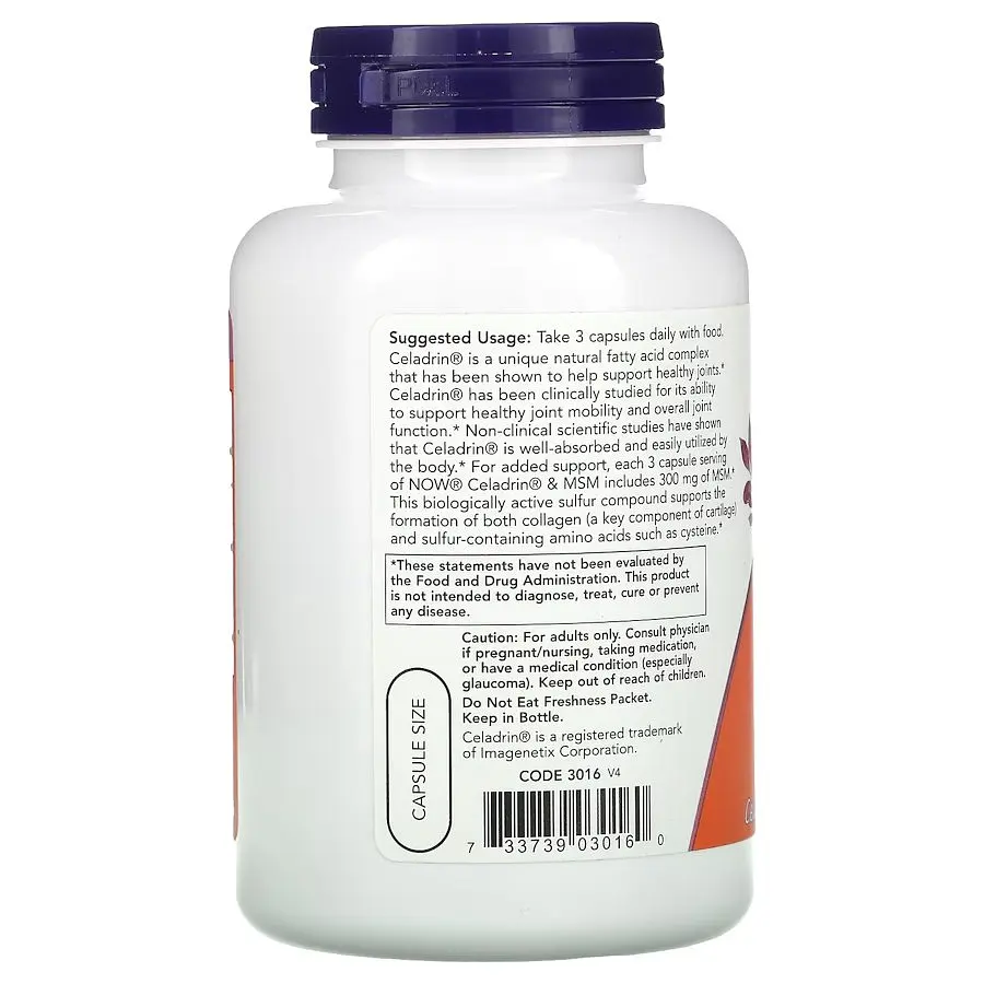 Препарат для суглобів і зв'язок NOW Celadrin & MSM 500 mg, 120 капсул - фото 2