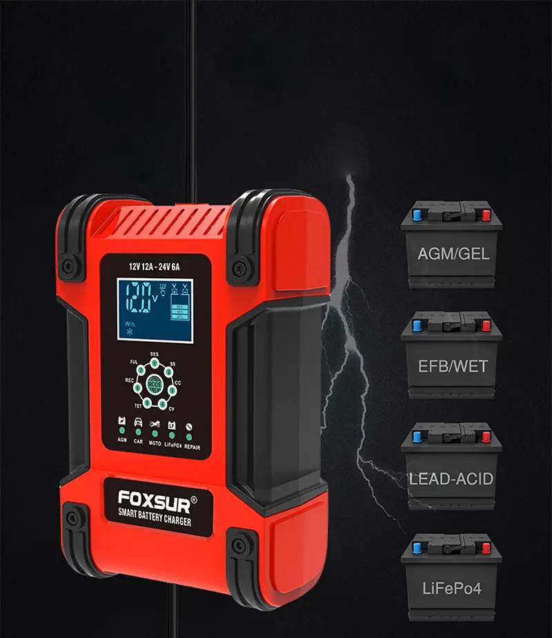 Автоматичний зарядний пристрій FOXSUR 12В/24В 12A AGM GEL SLA LiFePO4 - фото 10