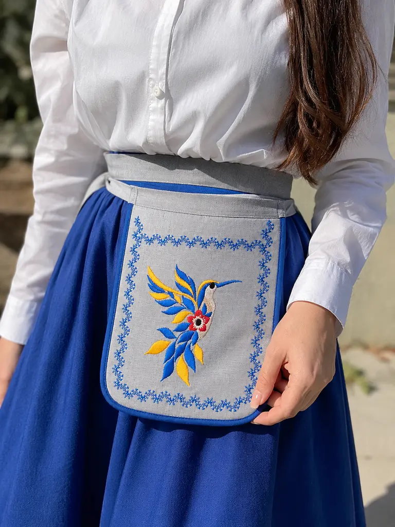 Ладунка з вишивкою сіро-блакитна Пташка, кишенька з вишивкою, гаман жіночий - фото 3