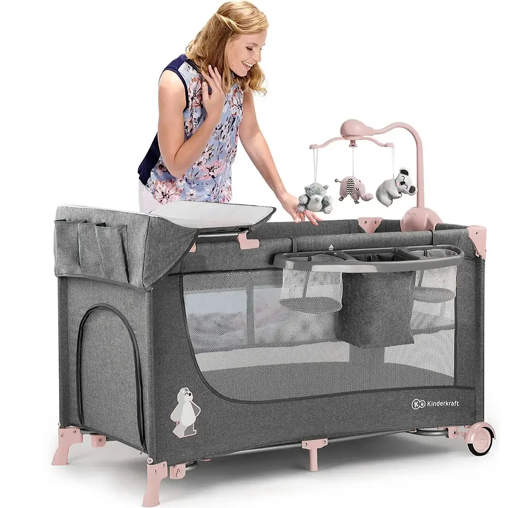 Ліжко-манеж з пеленатором Kinderkraft Joy Pink сіре з рожевим (00-00158383) - фото 9