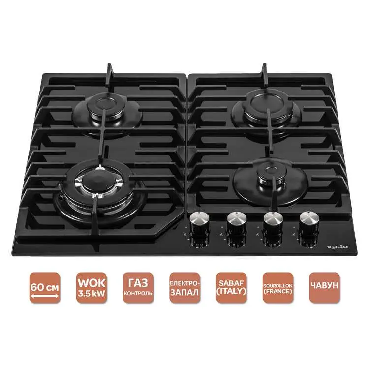 Варильна поверхня Ventolux HSF640-W3G CESBT газова BK - фото 6