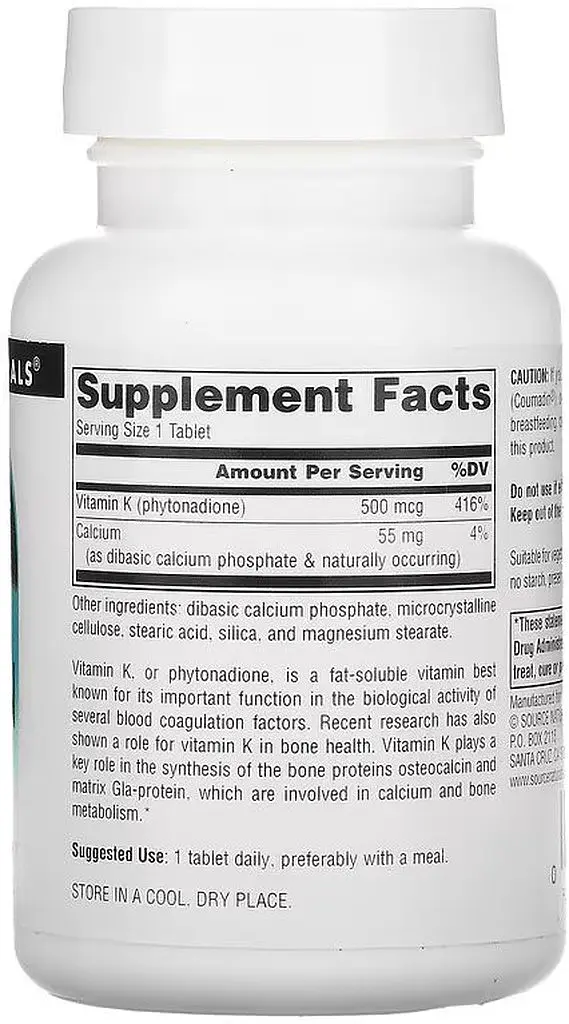 Вітаміни та мінерали Source Naturals Vitamin K 500 mcg, 200 таблеток - фото 2