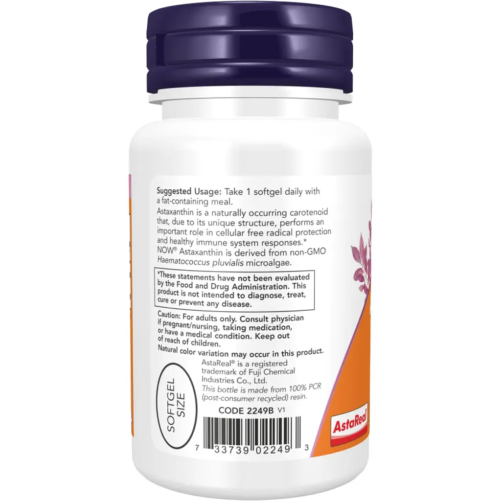 Астаксантин Now Foods Astaxanthin Extra Strength 10 мг 30 капсул - фото 3