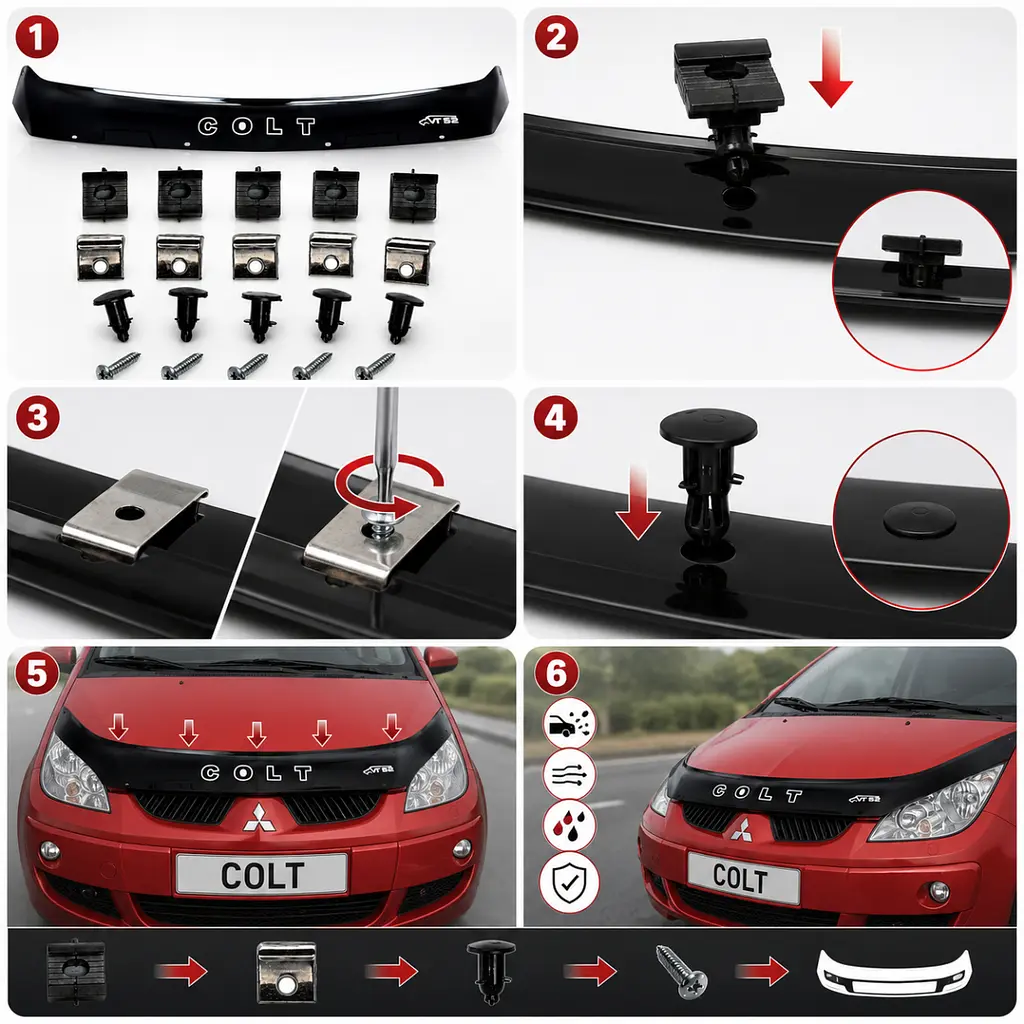 Дефлектор капота мухобойка Mitsubishi Colt 2004-2009 Кріплення (Vip Tuning) MSH27 - фото 2