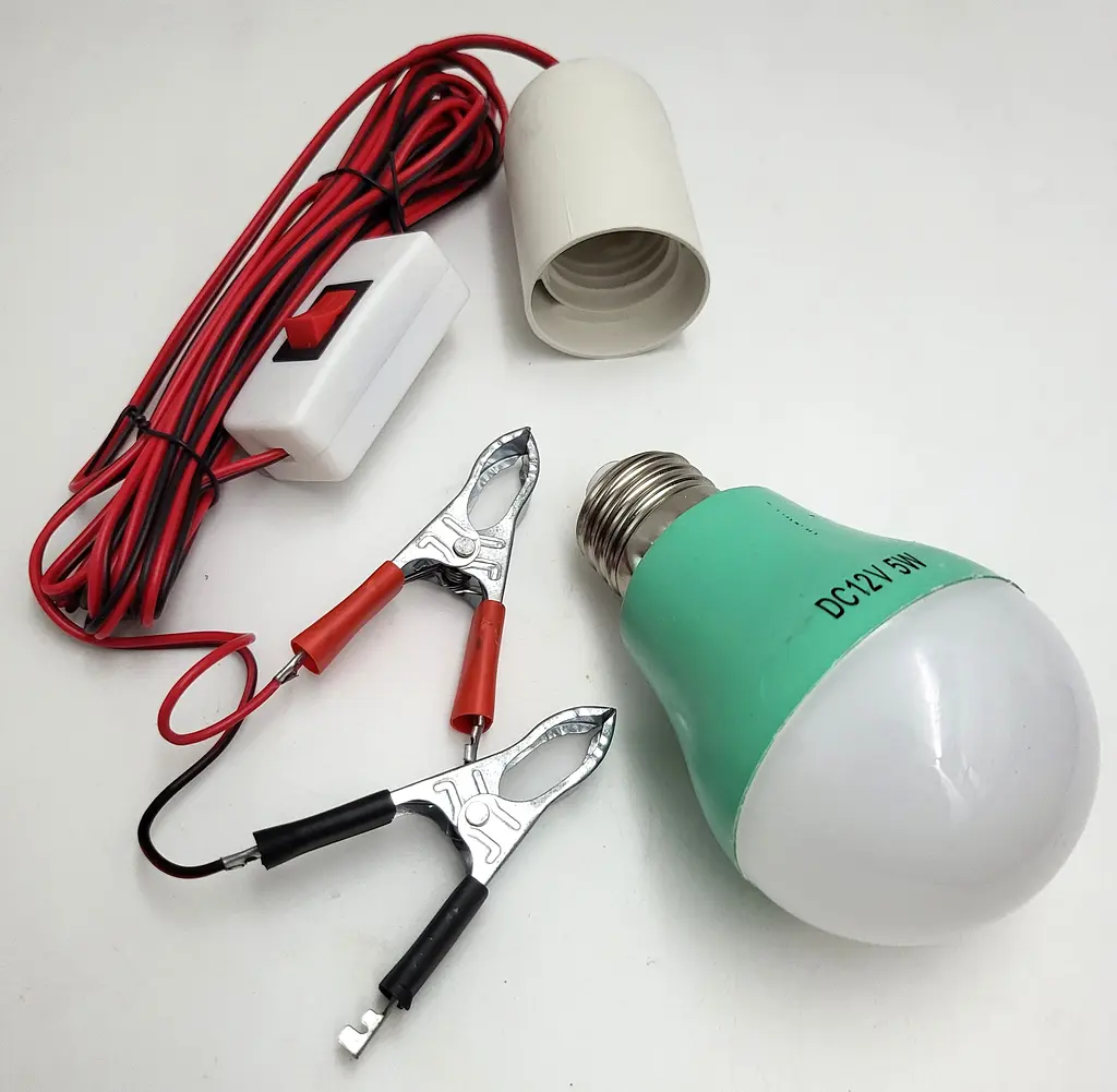 Світлодіодна LED-лампа 12 V 5 W лампочка знімна з патроном E27 кемпінгова на дроті із затискачами (крокодилами) та вимикачем UKC - фото 8