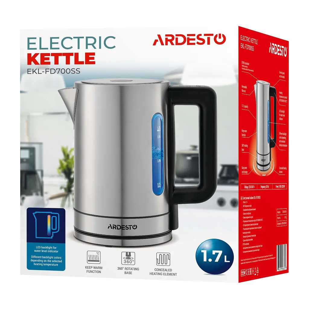 Електрочайник Ardesto Steel Collection Strix 1.7 л сріблястий (EKL-FD700SS) - фото 5