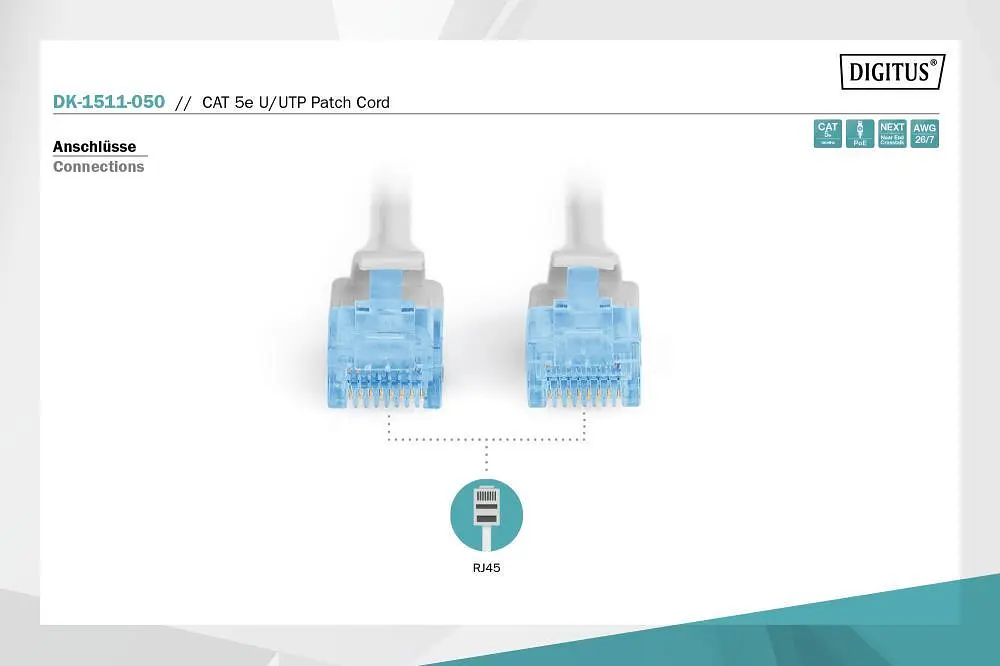 Патч-корд Assmann CAT 5e U-UTP, Cu, PVC AWG 26/7, длина 5 м DK-1511-050 - фото 2