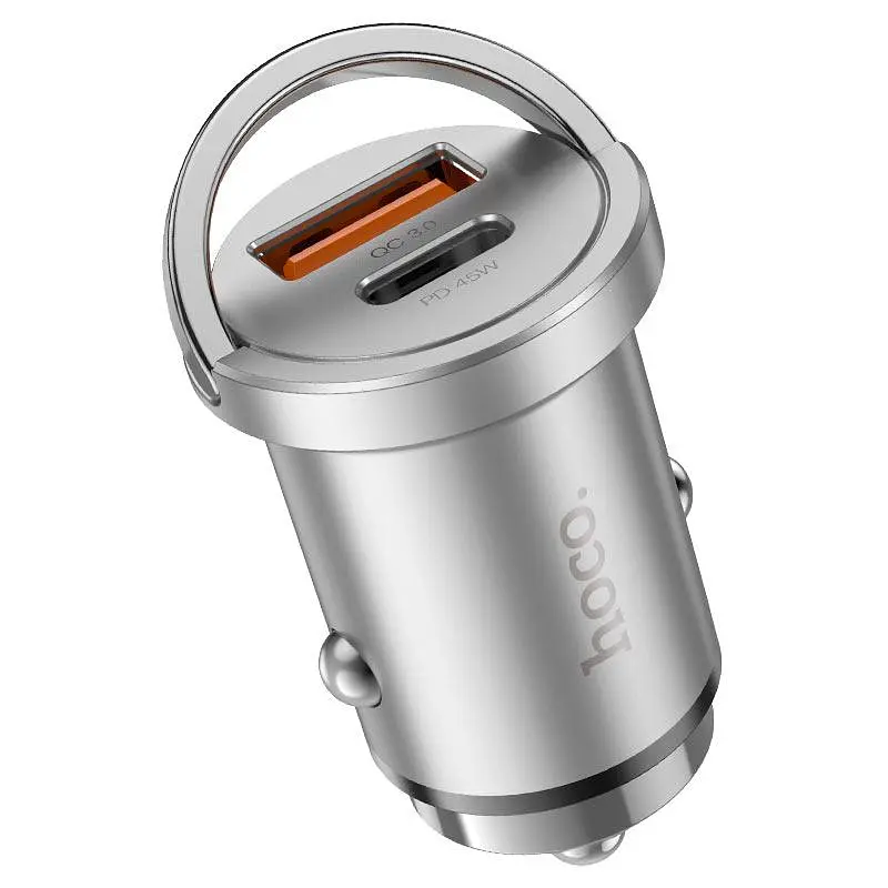 Автомобільний комплект - адаптер і кабель HOCO NZ10 45 W usb-c - lightning сріблястий - фото 9
