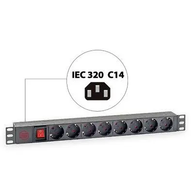 Силовий блок 19 1U 8xSchuko, вимикач, С14 Kingda (KD-PDU-GM-1U-P8-C14) - фото 2