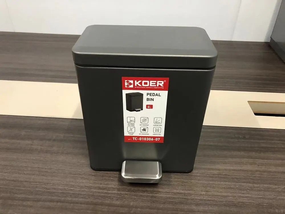 Відро для сміття з плавним закриттям прямокутне Koer TC-010306-07 6 л graphite KR5602, Графит - фото 6