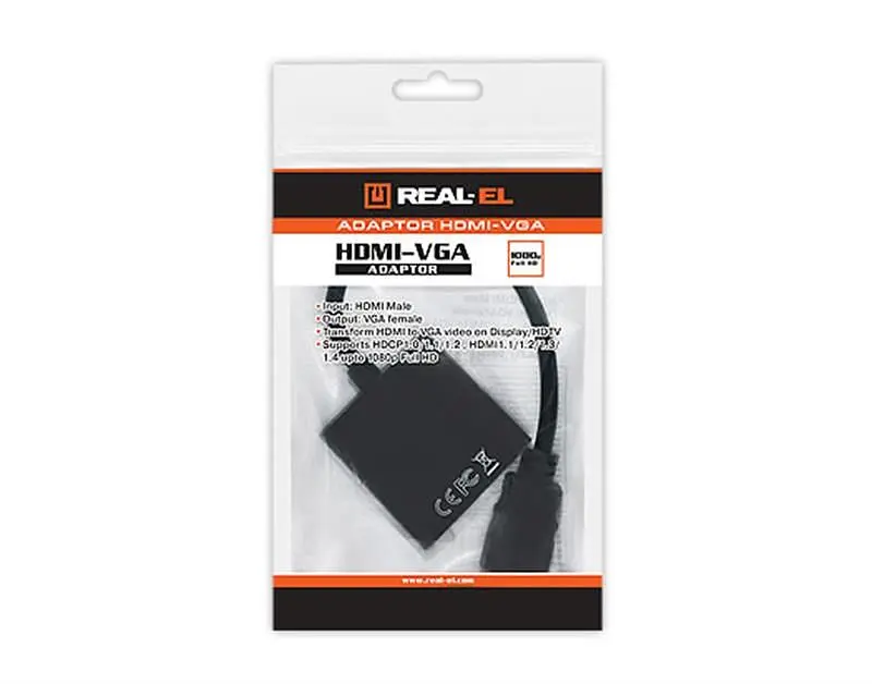 Адаптер REAL-EL HDMI - VGA (M/F), 0.15 м, черный  (EL123500020) - фото 2