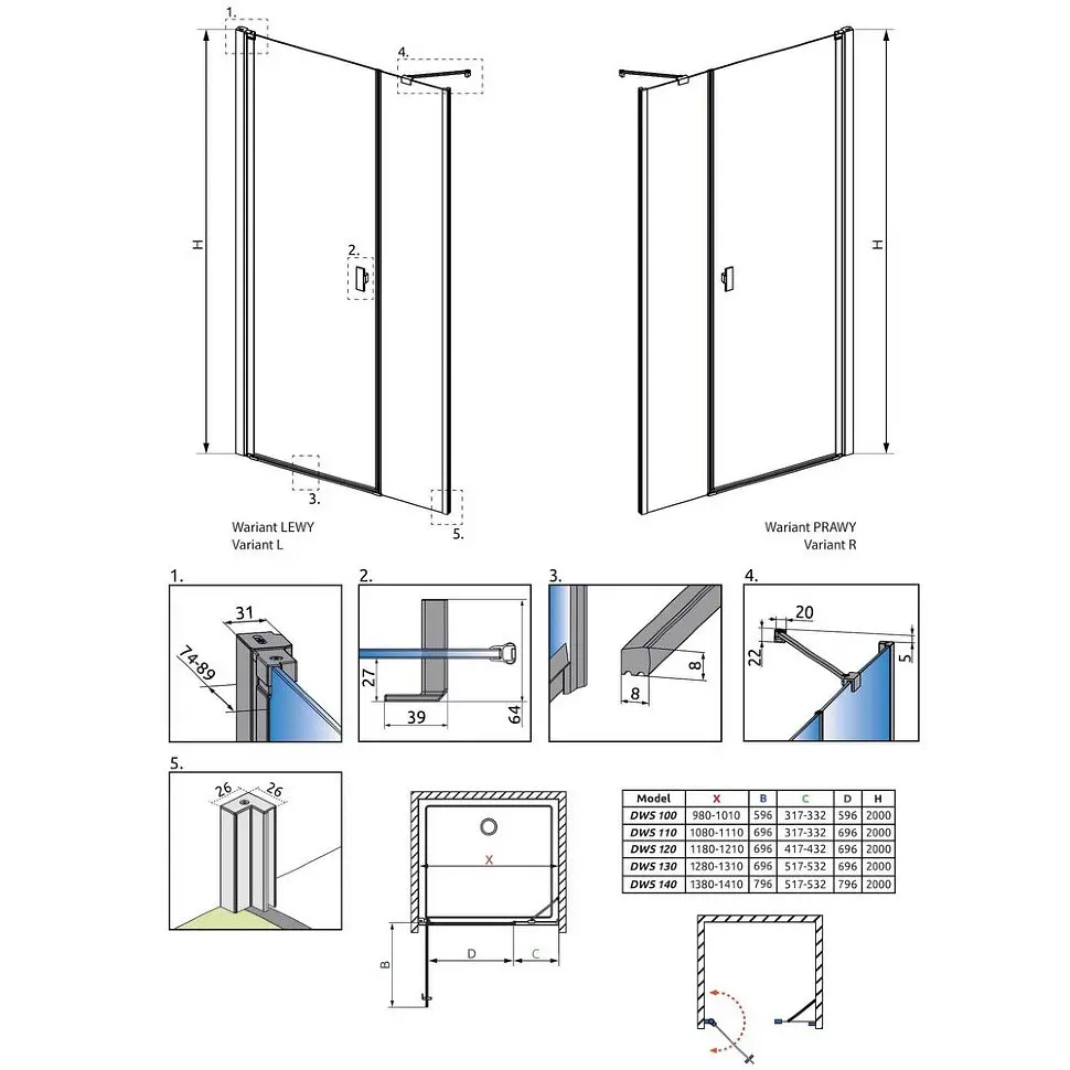 Душові двері Radaway NES Black DWS I 110x200 права, безпечне скло, прозоре, чорна (10028110-54-01R) - фото 6