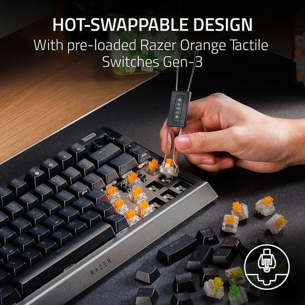Клавиатура Razer BlackWidow V4 75% Mechanical Orange Switch USB White (RZ03-05001700-R3M1) - фото 7