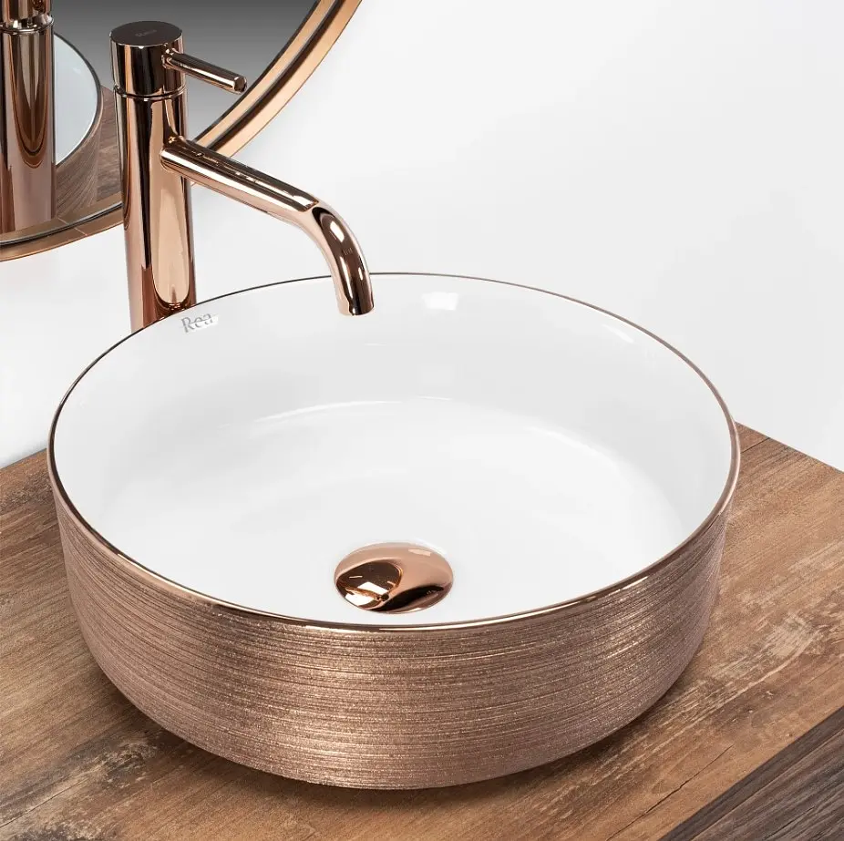 Раковина Rea Sami brush rose gold (REA-U3303) накладной - розовое золото - 36x36 - фото 2