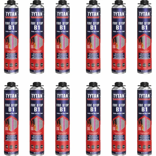 Піна монтажна Tytan Professional B1 вогнестійка 9 л (12 шт. x 750 мл) - фото 2