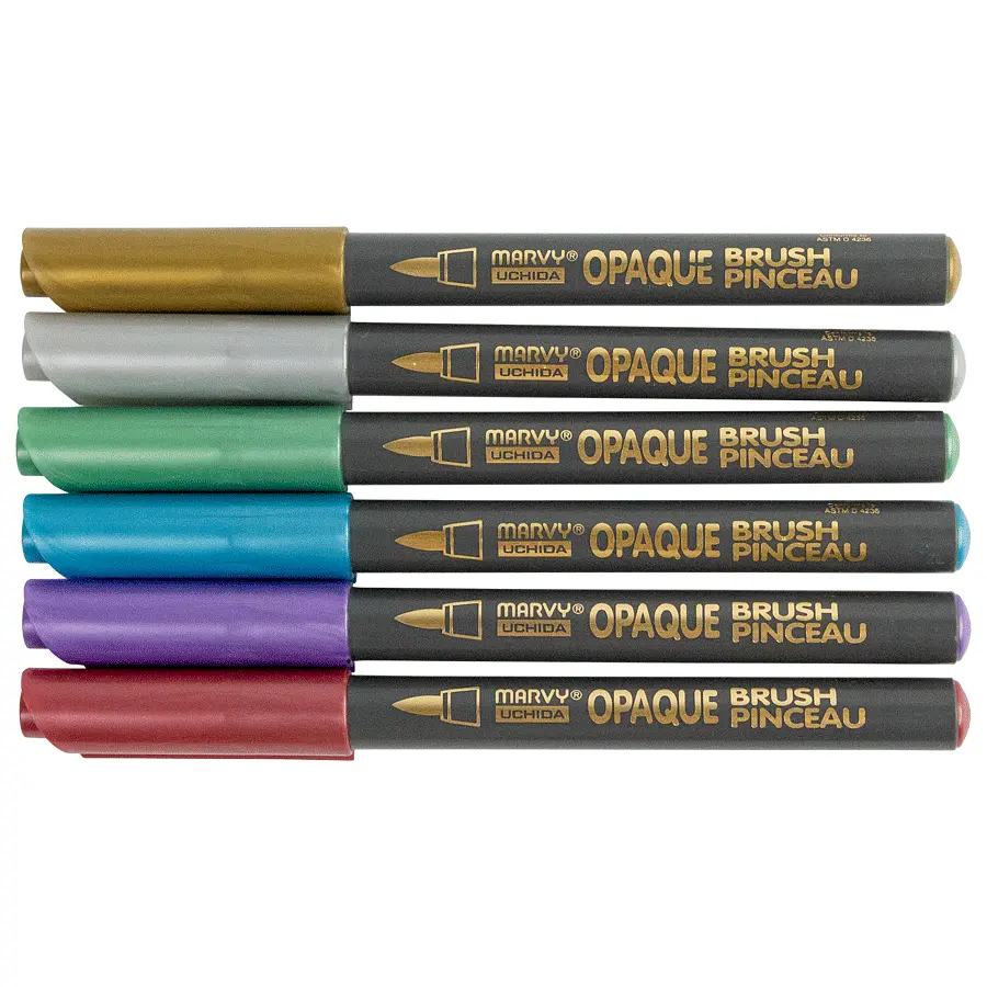 Набір маркерів на водній основі Opaque Brush металіки 6 кольорів Marvy - фото 2