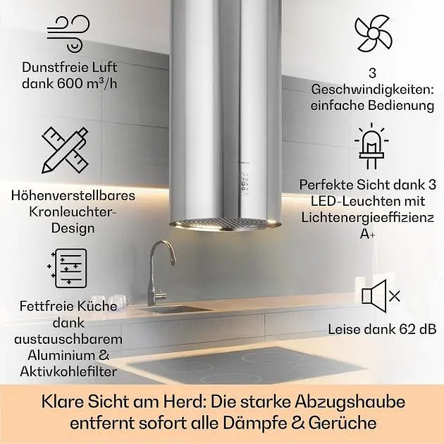 Островная вытяжка Klarstein Bolea 600 м³/час (10041224) - фото 2