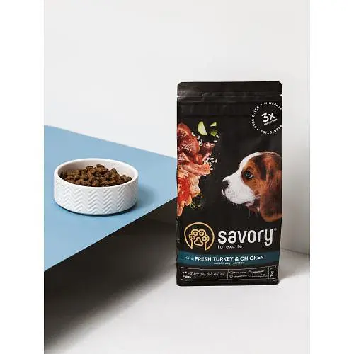 Сухий корм Savory Puppy для цуценят усіх порід, зі свіжою індичкою і куркою, 3 кг - фото 6