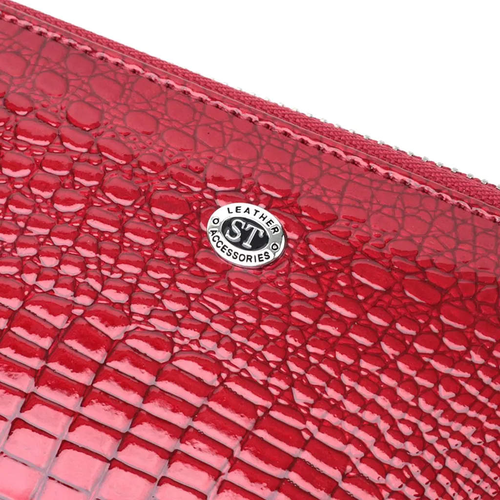 Жіночий гаманець лакований на блискавці з натуральної шкіри ST Leather 22677 червоний - фото 5