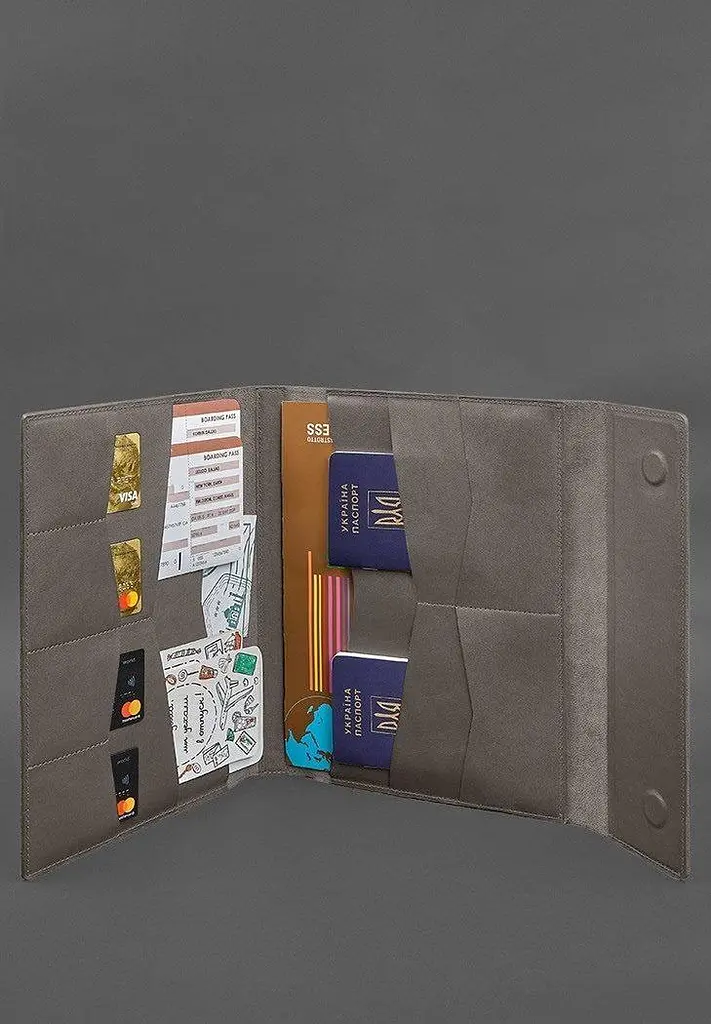 Кожаная папка для документов "Семейная" А4 Темно-бежевая - фото 3