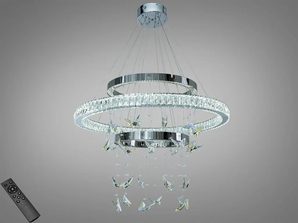 LED-люстра Diasha 598/800+500+400HR хром з метеликами 176 Вт пульт - фото 2