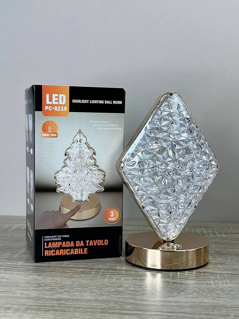 Настільна LED-лампа PC-8219 акумуляторна декоративна з кришталевим ефектом і сенсорним керуванням 3 режими світіння ромб - фото 6