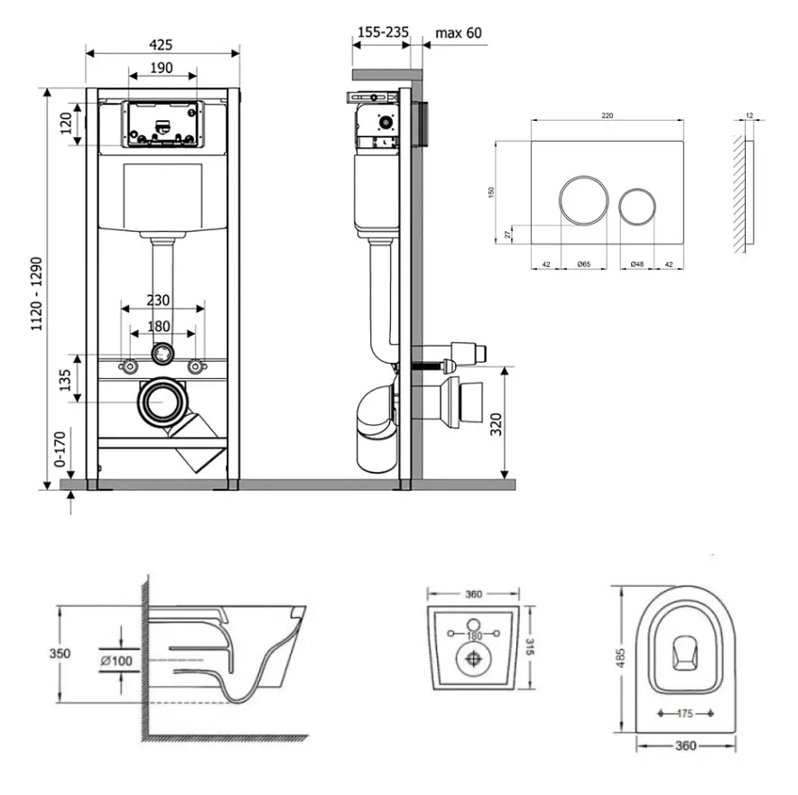 Набір Q-tap Nest 4 в 1 підвісний унітаз Jay Ultra Quiet 485x360x320 + комплект інсталяції QT07335177W45136 - фото 2